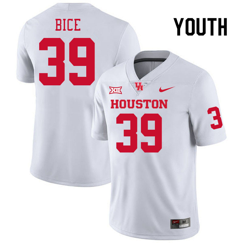 Youth #39 Austin Bice Houston Cougars College Football Jerseys Stitched-White